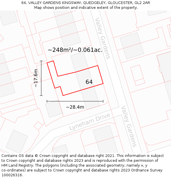 64, VALLEY GARDENS KINGSWAY, QUEDGELEY, GLOUCESTER, GL2 2AR: Plot and title map
