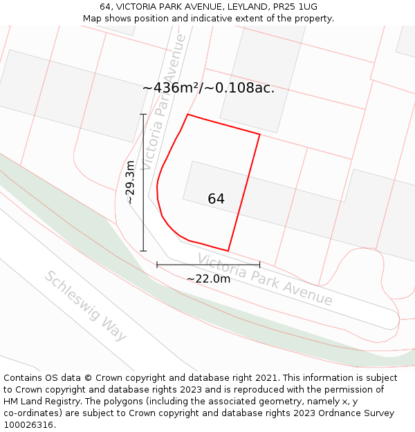 64, VICTORIA PARK AVENUE, LEYLAND, PR25 1UG: Plot and title map