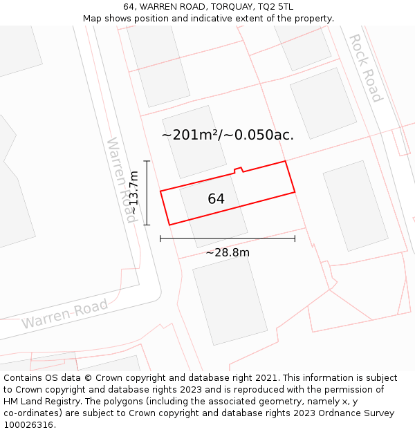 64, WARREN ROAD, TORQUAY, TQ2 5TL: Plot and title map