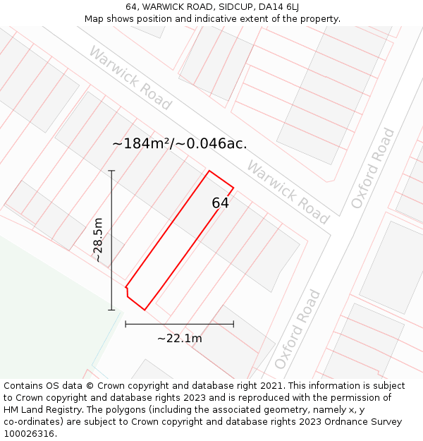 64, WARWICK ROAD, SIDCUP, DA14 6LJ: Plot and title map