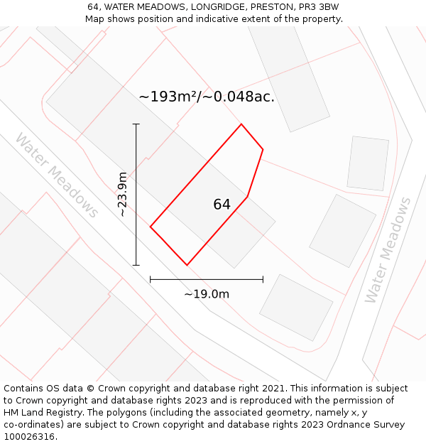 64, WATER MEADOWS, LONGRIDGE, PRESTON, PR3 3BW: Plot and title map
