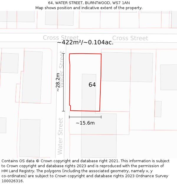64, WATER STREET, BURNTWOOD, WS7 1AN: Plot and title map