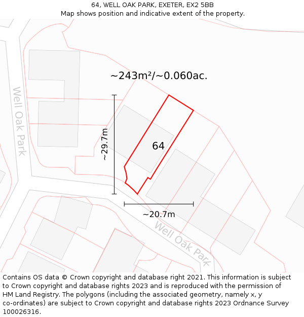 64, WELL OAK PARK, EXETER, EX2 5BB: Plot and title map
