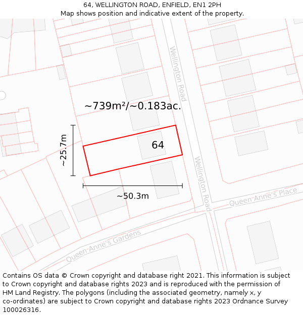 64, WELLINGTON ROAD, ENFIELD, EN1 2PH: Plot and title map