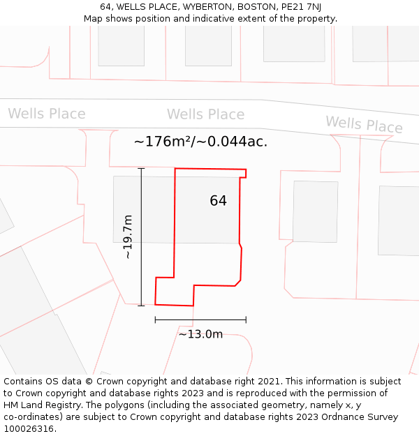 64, WELLS PLACE, WYBERTON, BOSTON, PE21 7NJ: Plot and title map