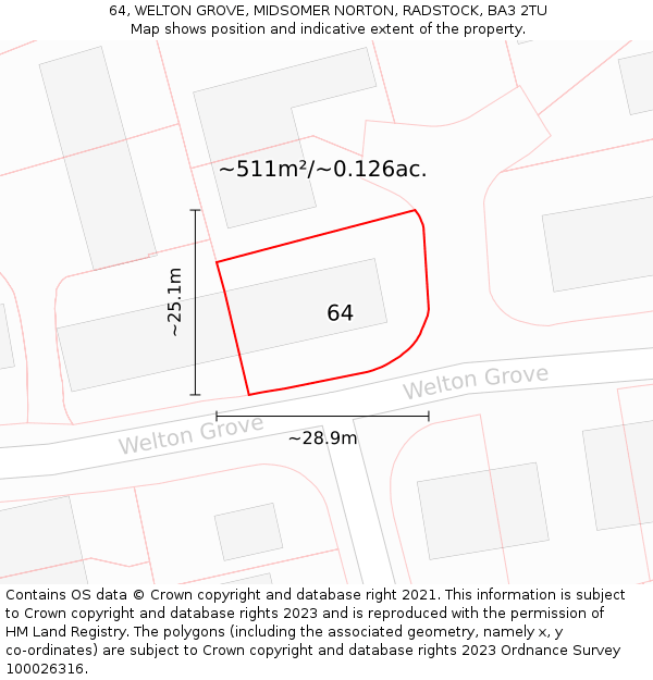 64, WELTON GROVE, MIDSOMER NORTON, RADSTOCK, BA3 2TU: Plot and title map