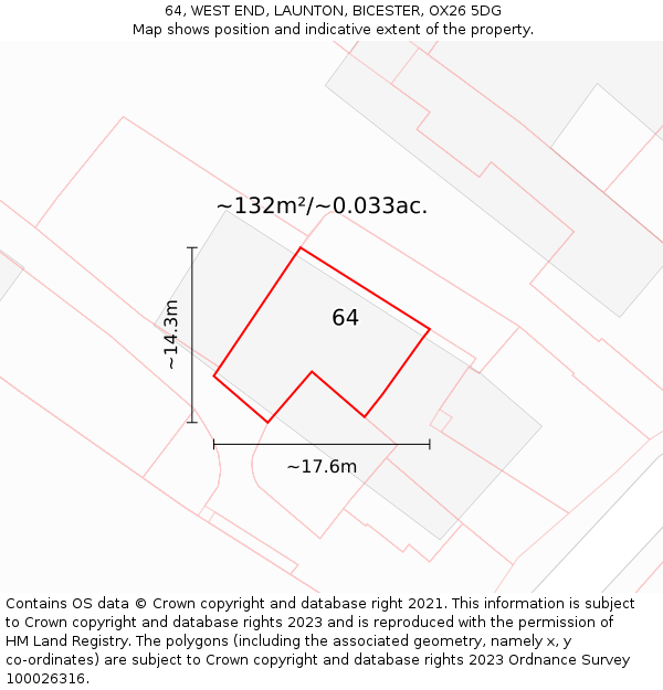 64, WEST END, LAUNTON, BICESTER, OX26 5DG: Plot and title map