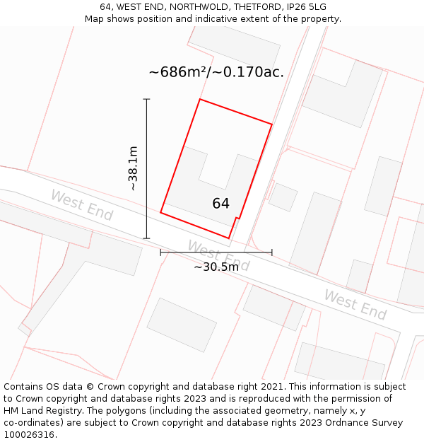 64, WEST END, NORTHWOLD, THETFORD, IP26 5LG: Plot and title map