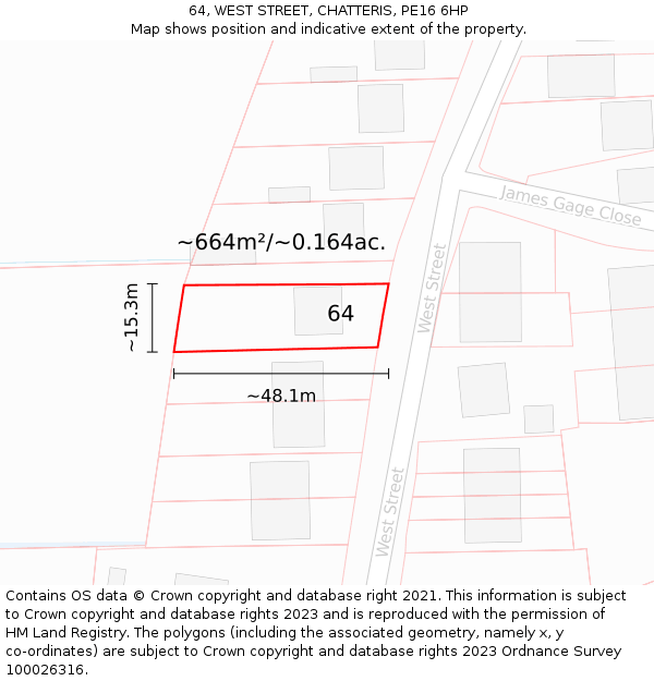 64, WEST STREET, CHATTERIS, PE16 6HP: Plot and title map