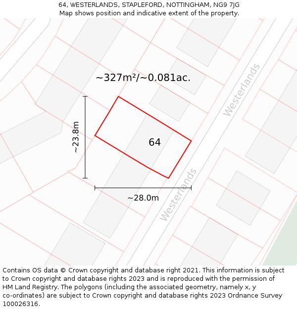 64, WESTERLANDS, STAPLEFORD, NOTTINGHAM, NG9 7JG: Plot and title map