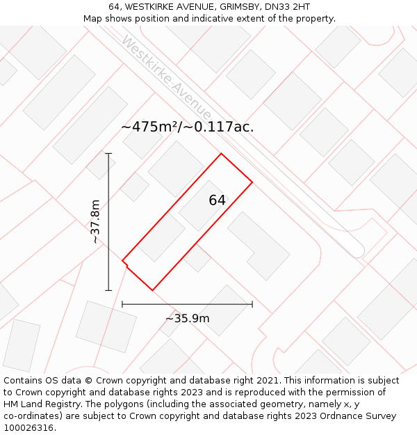 64, WESTKIRKE AVENUE, GRIMSBY, DN33 2HT: Plot and title map