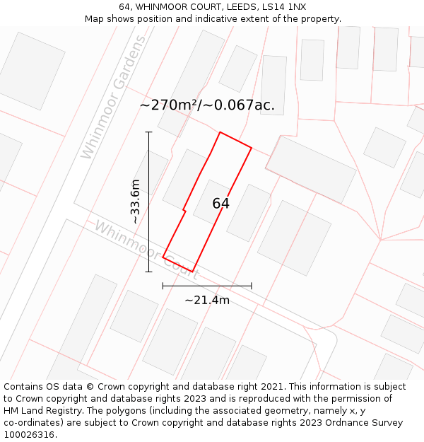 64, WHINMOOR COURT, LEEDS, LS14 1NX: Plot and title map