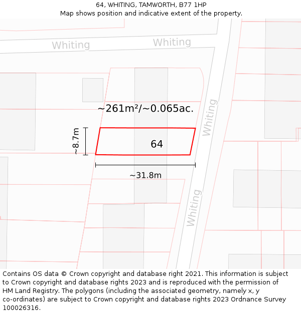64, WHITING, TAMWORTH, B77 1HP: Plot and title map