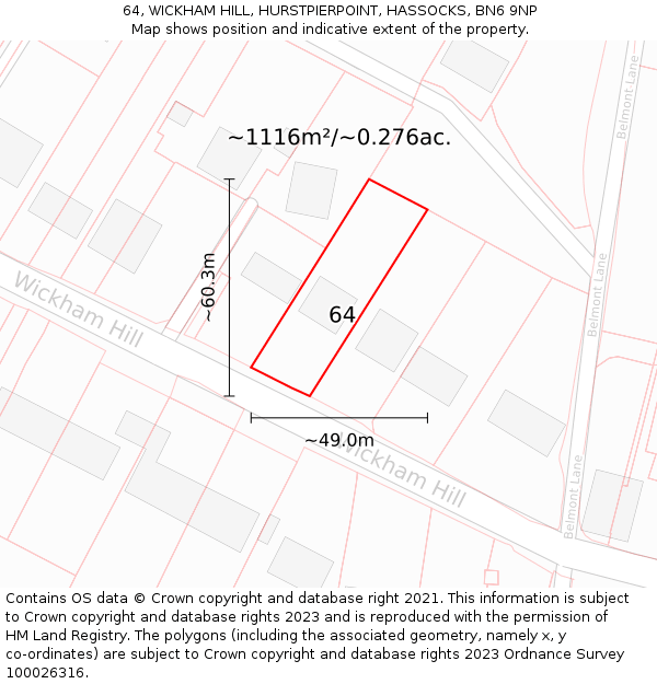 64, WICKHAM HILL, HURSTPIERPOINT, HASSOCKS, BN6 9NP: Plot and title map