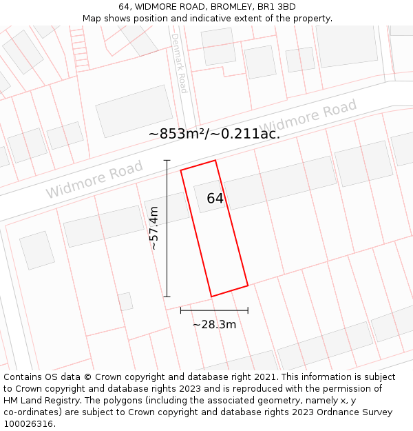 64, WIDMORE ROAD, BROMLEY, BR1 3BD: Plot and title map