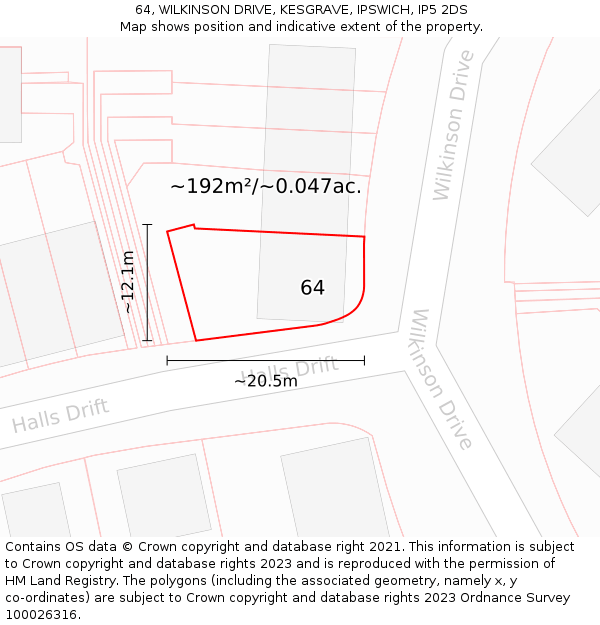 64, WILKINSON DRIVE, KESGRAVE, IPSWICH, IP5 2DS: Plot and title map