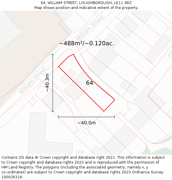 64, WILLIAM STREET, LOUGHBOROUGH, LE11 3BZ: Plot and title map