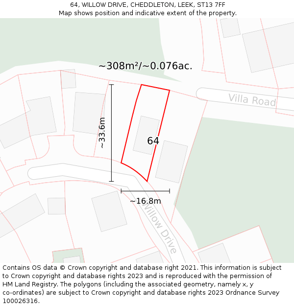 64, WILLOW DRIVE, CHEDDLETON, LEEK, ST13 7FF: Plot and title map