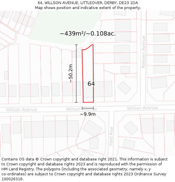 64, WILLSON AVENUE, LITTLEOVER, DERBY, DE23 1DA: Plot and title map