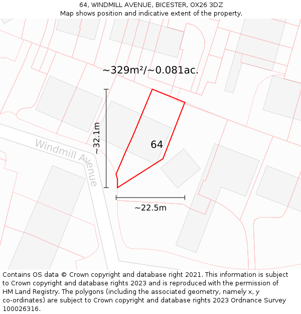 64, WINDMILL AVENUE, BICESTER, OX26 3DZ: Plot and title map