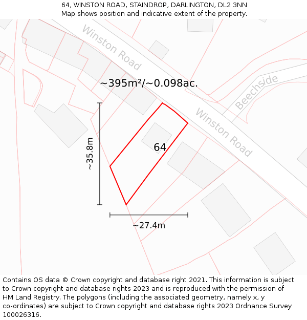 64, WINSTON ROAD, STAINDROP, DARLINGTON, DL2 3NN: Plot and title map