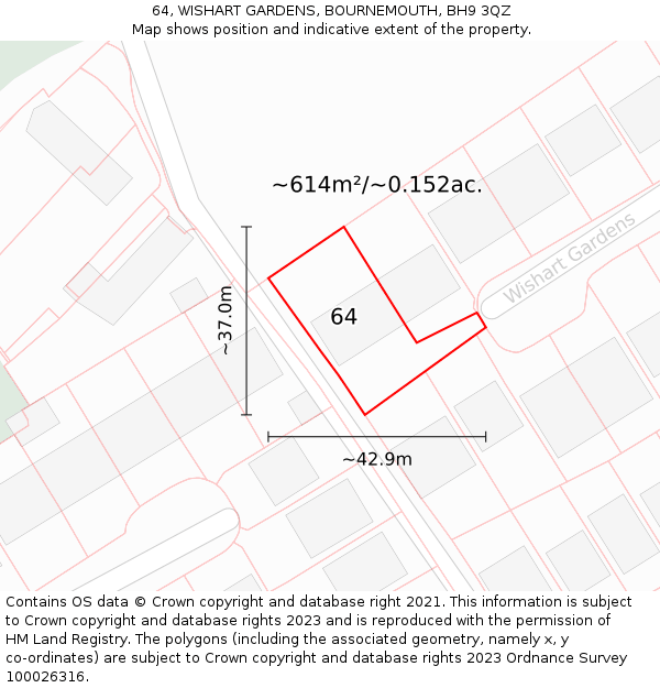 64, WISHART GARDENS, BOURNEMOUTH, BH9 3QZ: Plot and title map
