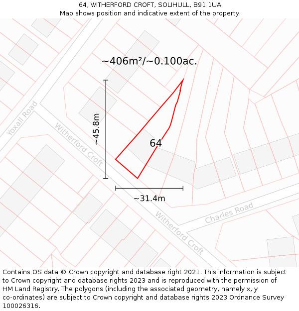 64, WITHERFORD CROFT, SOLIHULL, B91 1UA: Plot and title map