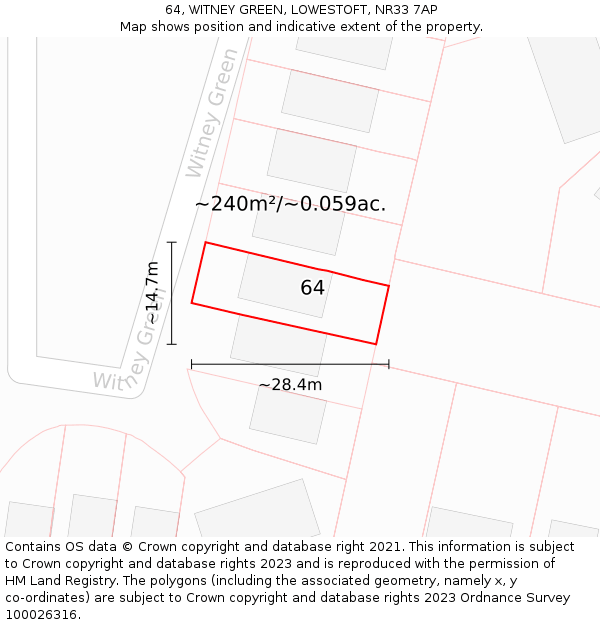 64, WITNEY GREEN, LOWESTOFT, NR33 7AP: Plot and title map