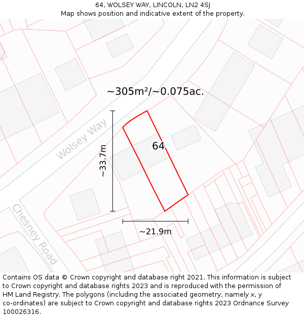 64, WOLSEY WAY, LINCOLN, LN2 4SJ: Plot and title map
