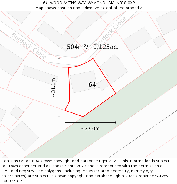 64, WOOD AVENS WAY, WYMONDHAM, NR18 0XP: Plot and title map