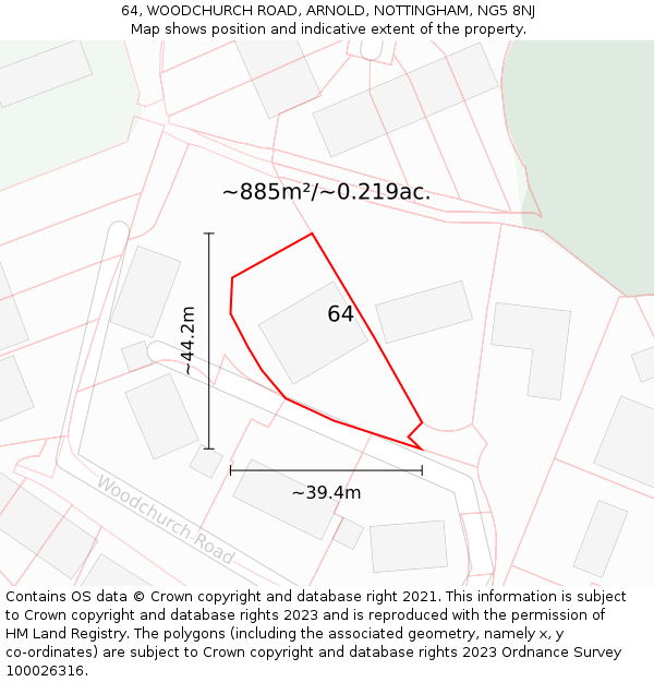 64, WOODCHURCH ROAD, ARNOLD, NOTTINGHAM, NG5 8NJ: Plot and title map
