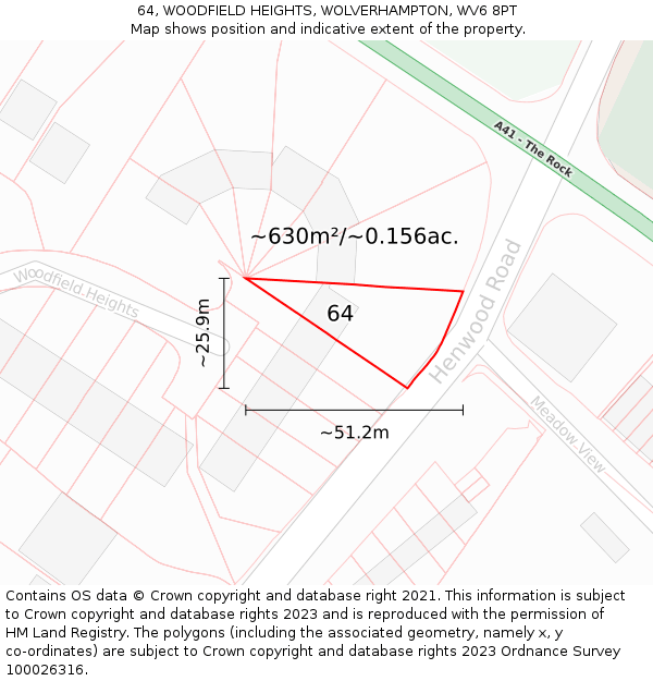 64, WOODFIELD HEIGHTS, WOLVERHAMPTON, WV6 8PT: Plot and title map