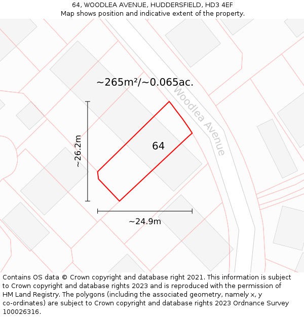 64, WOODLEA AVENUE, HUDDERSFIELD, HD3 4EF: Plot and title map
