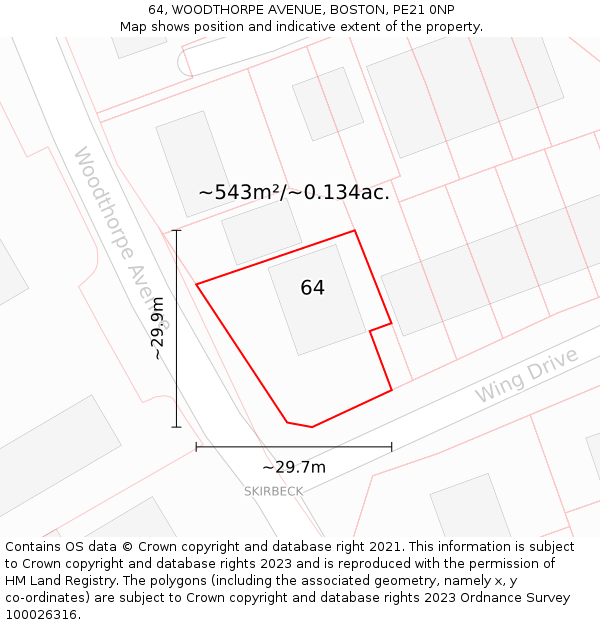 64, WOODTHORPE AVENUE, BOSTON, PE21 0NP: Plot and title map