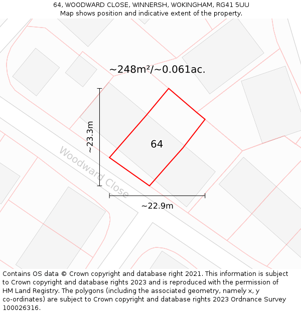 64, WOODWARD CLOSE, WINNERSH, WOKINGHAM, RG41 5UU: Plot and title map