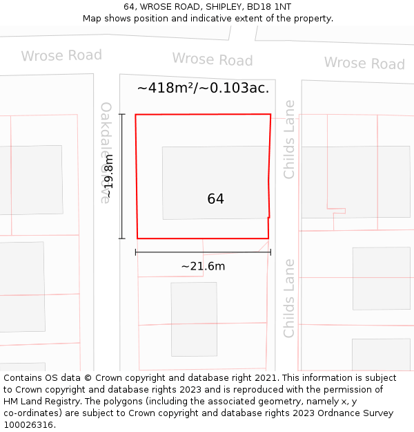 64, WROSE ROAD, SHIPLEY, BD18 1NT: Plot and title map