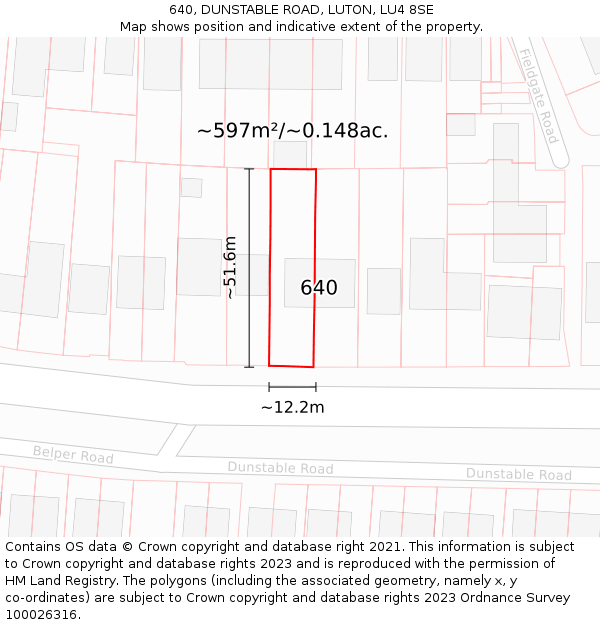 640, DUNSTABLE ROAD, LUTON, LU4 8SE: Plot and title map