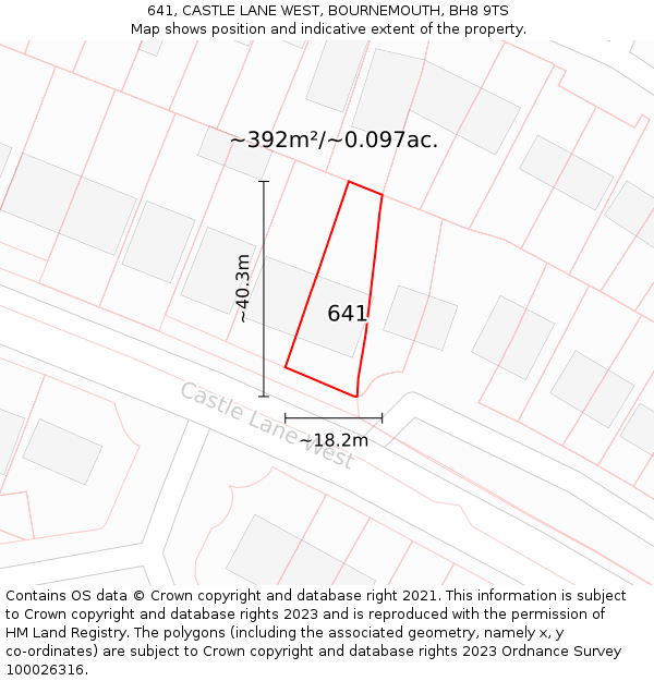 641, CASTLE LANE WEST, BOURNEMOUTH, BH8 9TS: Plot and title map