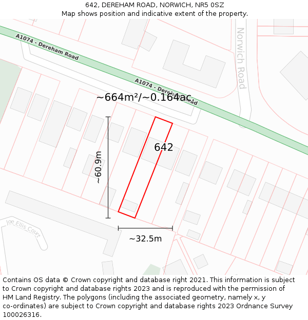642, DEREHAM ROAD, NORWICH, NR5 0SZ: Plot and title map