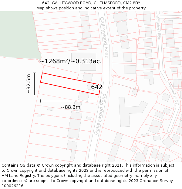 642, GALLEYWOOD ROAD, CHELMSFORD, CM2 8BY: Plot and title map
