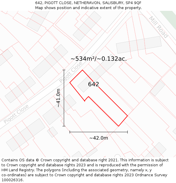 642, PIGOTT CLOSE, NETHERAVON, SALISBURY, SP4 9QF: Plot and title map