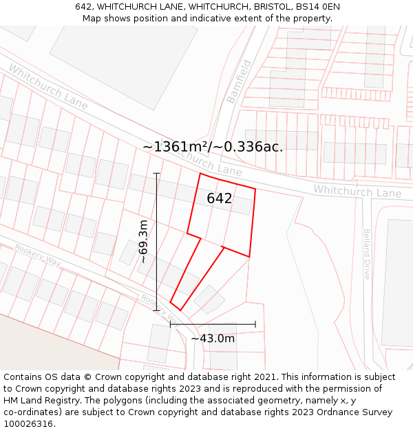 642, WHITCHURCH LANE, WHITCHURCH, BRISTOL, BS14 0EN: Plot and title map