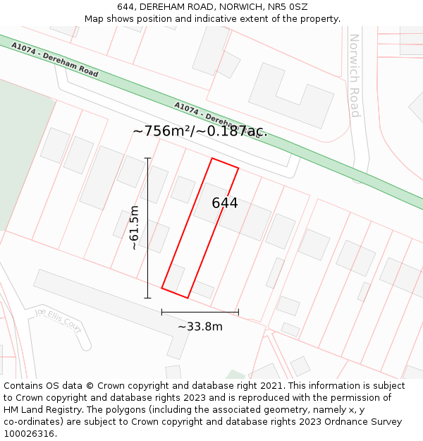 644, DEREHAM ROAD, NORWICH, NR5 0SZ: Plot and title map