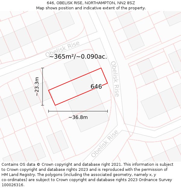 646, OBELISK RISE, NORTHAMPTON, NN2 8SZ: Plot and title map