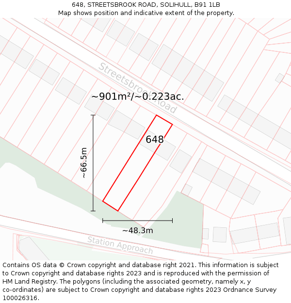 648, STREETSBROOK ROAD, SOLIHULL, B91 1LB: Plot and title map