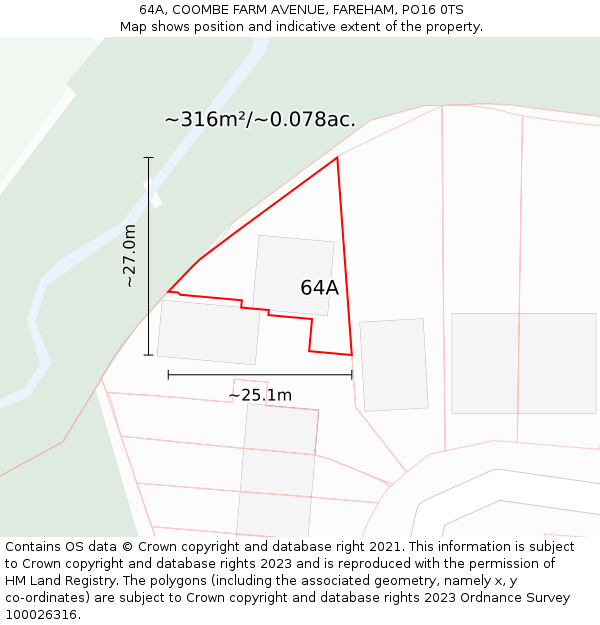 64A, COOMBE FARM AVENUE, FAREHAM, PO16 0TS: Plot and title map