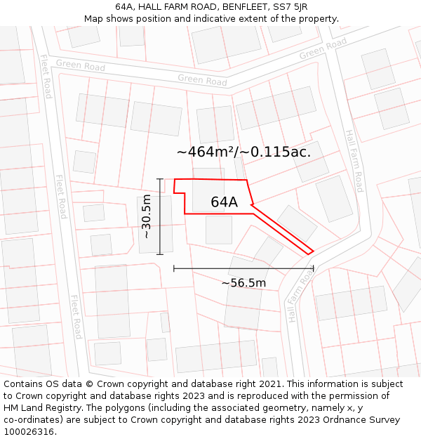 64A, HALL FARM ROAD, BENFLEET, SS7 5JR: Plot and title map