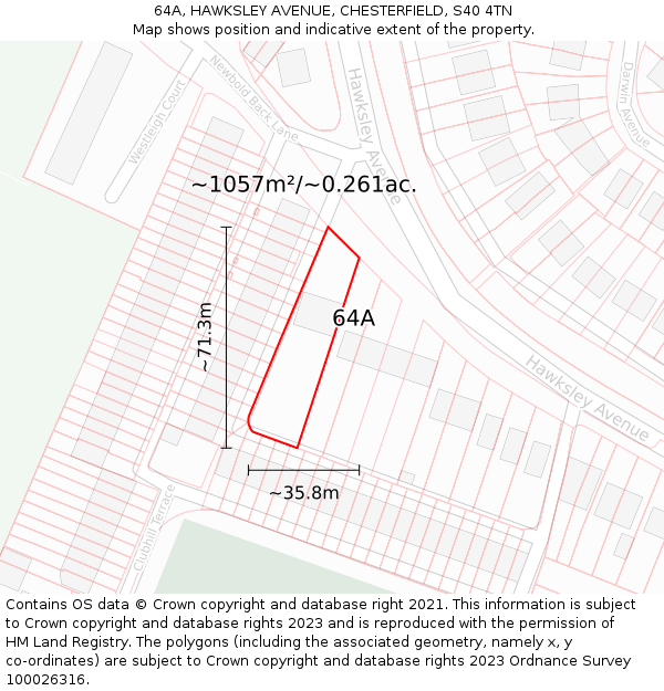 64A, HAWKSLEY AVENUE, CHESTERFIELD, S40 4TN: Plot and title map
