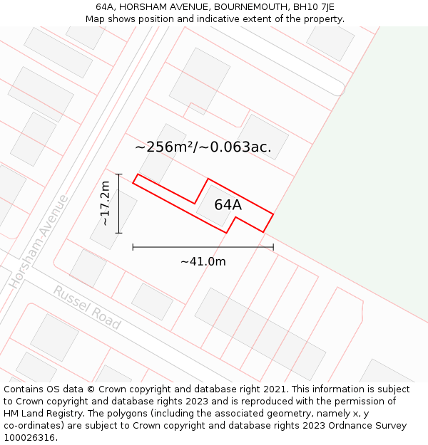 64A, HORSHAM AVENUE, BOURNEMOUTH, BH10 7JE: Plot and title map