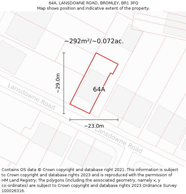 64A, LANSDOWNE ROAD, BROMLEY, BR1 3PQ: Plot and title map